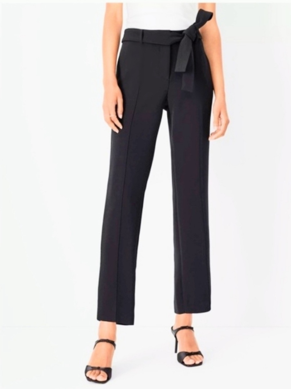 ANN TAYLOR Belted Black Cropped Straight-Leg Dress Pants 0